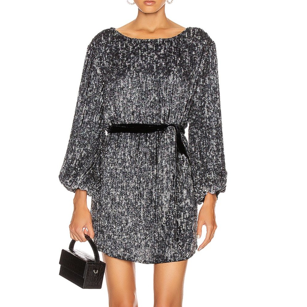 ✨ NWT Retrofête Emani Long Sleeve Sequin Mini Dress - Black/Silver (Size S)